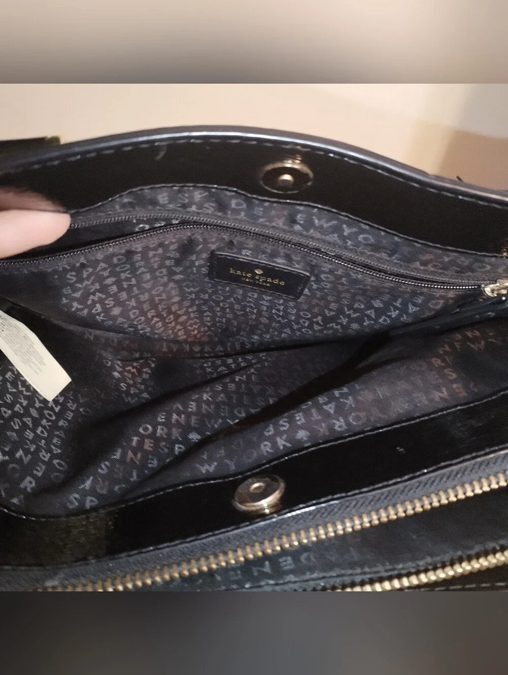 Kate Spade black patent crossbody top handle bag missing Long Strap